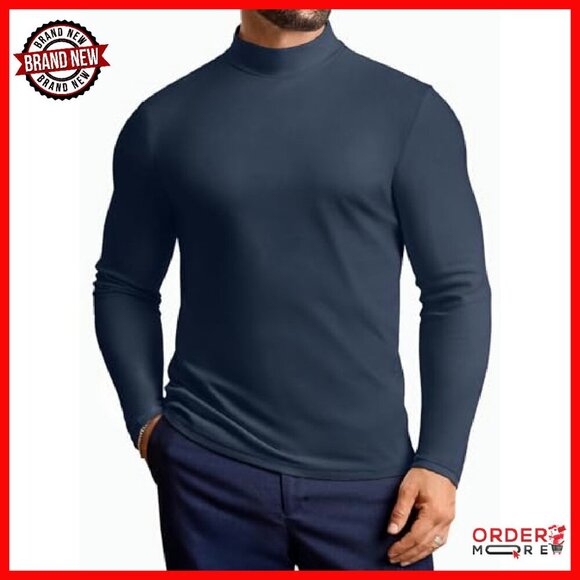 Men's Slim Fit Mock Turtleneck Sweater Lightweight Thermal Pullover - Picture 2 of 8